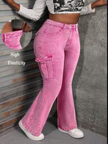 Slaydiva Quần Jeans Nữ Cỡ Lớn Quần Ống Loe Co Giãn Ôm Sát Quần Legging Xanh Quần Legging Giáng Sinh Quần Jeans Denim Quần Nữ Cao Quần Ống Loe Quần Nữ Cao Quần Jeans Denim Quần Jeans Nữ Cao Quần Jeans Loe Nữ Quần Jeans Cargo Quần Jeans Co Giãn - Hồng - Xem 6