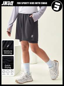 JNSQ Short de sport professionnel pour l'extérieur, retour à l'école. Ensemble de shorts de course pour enfants avec taille élastique et impression réfléchissante 3M