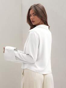 COSMINA Women's Plain White Front Tie Long Sleeve Minimalist Business Casual Work Shirt, Casual Daily Wear FAll - White - View 2