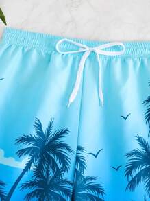 男士度假风格渐变色棕榈树印花梭织面料沙滩短裤 - 彩色 - 查看 4