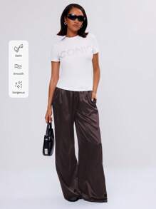 MUSERA Quần satin thắt nơ phía trước, thích hợp cho mùa hè, thanh lịch, thường ngày, đi nghỉ mát, đi biển, sân bay, đi học, đi làm, văn phòng. - Màu nâu Sô-cô-la - Xem 5