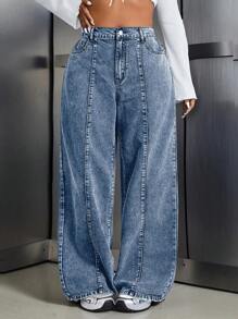 SHEIN ICON Plus Size Dames Losse Pasvorm Zak Wijde Pijp Casual Veelzijdige Jeans