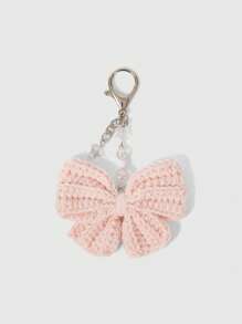 ROMWE Kawaii INS Light Luxury Fashion Exquisite Versatile Elegant High-End Pink Bow Rhinestone Cross Pendant Keychain Bag Charm, Suitable For Women & Girls, Daily Wear & Holiday Gift