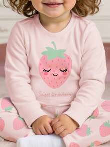 SHEIN Baby Girl Casual Minimalist Soft Long Sleeve Fitted Pajamas Set Suitable For Summer