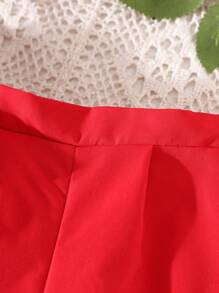 SHEIN 2 Pieces Set For Baby Girls: Floral Knit Tank Top + Yellow Woven Casual Pants, Suitable For Party & Outing