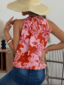 Glamance Ayrana Barboza Women Pink Blouse Sleeveless Halter Boho All Over Print, Floral, Plants Summer For Women Summer Top Going Out - Pink - View 2