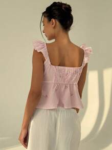 Aloruh Nouvelle mode Top babydoll évasé à manches à volants, taille marquée, nœud papillon et dos nu