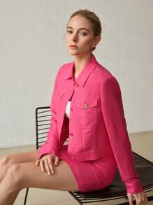 MOTF PREMIUM LINEN CASUAL LOOSE FIT SHORT JACKET, THIN WINDBREAKER FOR DAILY, VACATION - Hot Pink - View 3