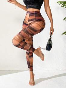 SHEIN LUNE Women's Sexy Tie Dye Lace See Through Mesh Print Skinny Leggings (No Underwear), Suitable For Daily, Travel, Beach Use, Spring Summer - Multicolor - View 3