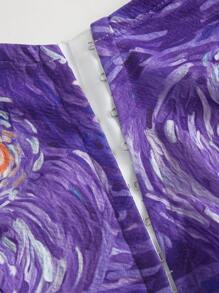 SHEIN MOD Women's Van Gogh Starry Sky Print Compression Sports Bra,Crop Tops - Purple - View 4