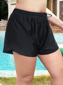 Swim Lushoire Plus Size Double Layer Loose Fit Swim Shorts For Summer Beach Vacation - Black - View 5
