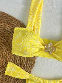 Swim Mod Women Knit Jacquard Thick Strap Wireless Top And Thong Bikini Bottom 2 Pieces Beach Swimwear Set For Spring Summer Vacation