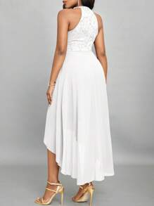 SHEIN Lady Abito da ospite di matrimonio con linea vita segnata e orlo asimmetrico, alla moda per la donna