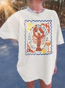 Áo thun cổ tròn dáng rộng cho nữ, đơn giản & thời trang, phù hợp cho mùa hè - trắng - Xem 1