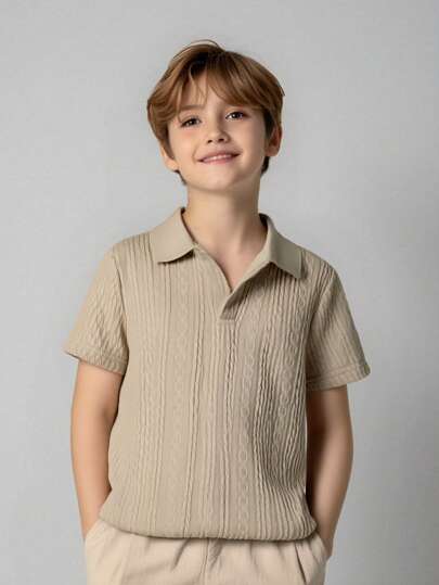 SHEIN 1 Pc Young Boys Casual School Style Comfortable & Fashionable Simple Practical Soft Fabric Short Sleeve Polo Shirt, Suitable For Spring/Summer, Back To School, Birthday
