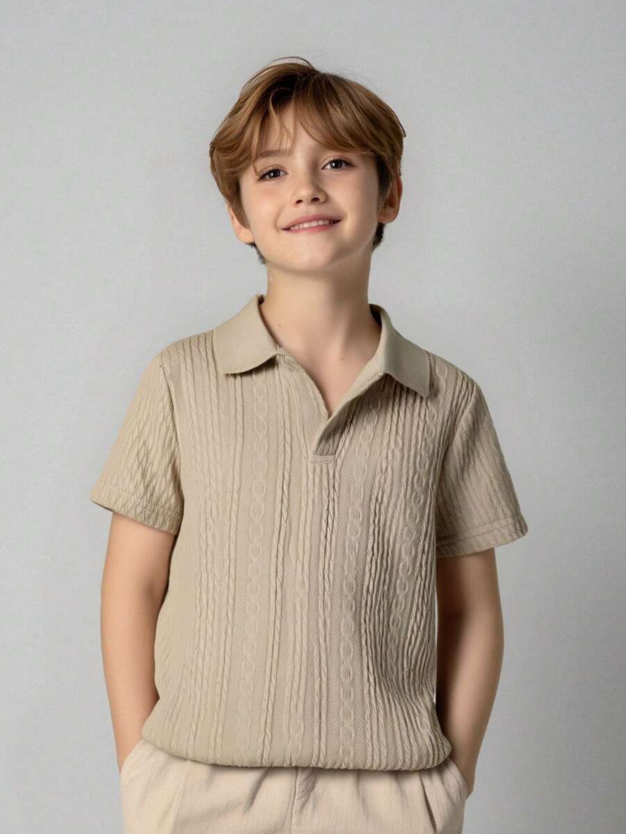 SHEIN 1 Pc Young Boys Casual School Style Comfortable & Fashionable Simple Practical Soft Fabric Short Sleeve Polo Shirt, Suitable For Spring/Summer, Back To School, Birthday