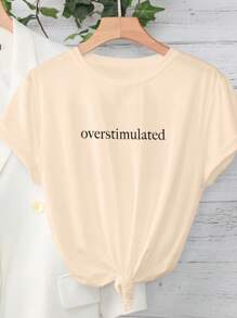 INAWLY Plus Size Round Neck Short Sleeve T-Shirt, Simple & Fashionable, Suitable For Summer - Apricot - View 5