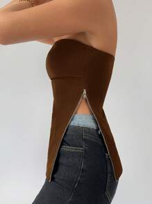 Maija Top de tirantes sin mangas de color café 2025 verano nuevo para dama, con cremallera lateral, apropiado para uso empresarial y casual diario, elegante, para resorts de playa, invitados de boda, fiestas de cóctel, campo, festivales de música, desayunos, almuerzos, aeropuerto, con estilo retro de los 90s de Estocolmo, Día de la Independencia de Estados Unidos