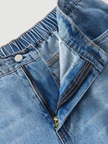 SHEIN PETITE CURVE Women Plus Size Vintage Blue Denim Wide Leg Pants