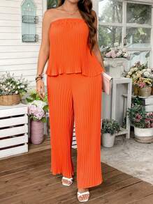 SHEIN LUNE LUNE Plus Size Geplooide Set van 2 Stuks voor Dames Lente Outfits Voor Vrouwen Zomer Outfits Voor Vrouwen Zomerkleding Paasoutfit Voor Vrouwen Western Wear Voor Vrouwen