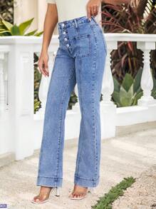 SHEIN LUNE Women's Casual Denim Jeans, Fashionable Summer Wear - Blue - View 5