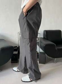 DAZY Plain Gray Men's Cargo Pants, Spring Men Joggers - Grey - View 2