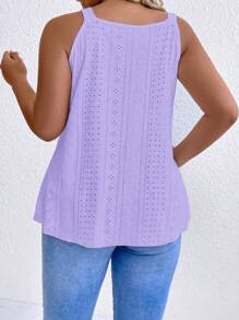 EMERY ROSE Plus Size Casual Solid Color Hollow Embroidery Tank Top - Mauve Purple - View 2