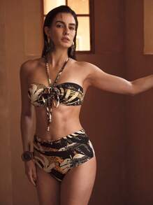 MOTF PREMIUM Bikini con stampa all over e collo alto