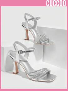 CUCCOO SZL 时尚银色水钻高跟凉鞋女式春夏季度假鞋夏季促销派对坏人时尚别致华丽风格万圣节圣诞节迪斯科派对性感夜晚秋季