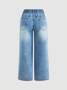SHEIN PETITE CURVE Women Plus Size Vintage Blue Denim Wide Leg Pants