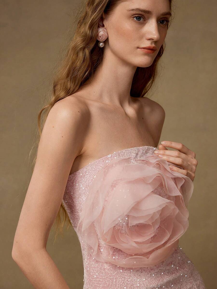 MOTF PREMIUM SEQUIN STEREO FLORAL TUBE DRESS - Pink - View 1