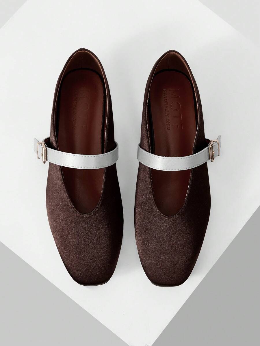 MOTF PREMIUM 女士休闲通勤百搭玛丽珍方头平底鞋 - 咖啡棕 - 查看 2