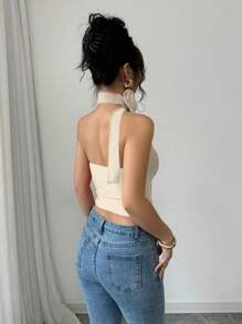 Selianne Atasan Crop Top Tanpa Lengan Motif Bunga Mawar, Warna Merah, Cocok untuk Kencan Hari Valentine, dan Sehari-hari. - Aprikot - View 2