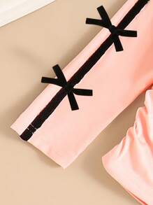 Spring Fashion Girls Cute Embroidered Bowknot & Shirring Side Decor Long Sleeve Top - Pink - View 3