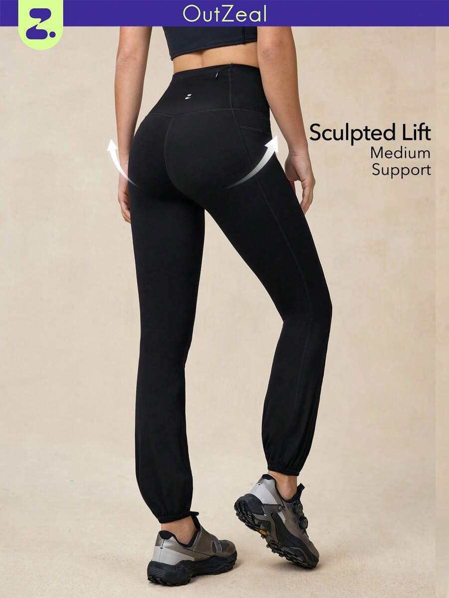 OutZeal Tummy Control Sweat Wicking Zip Pocket Jogger Workout Leggings Women Sports Pants For Hiking - Black - View 1