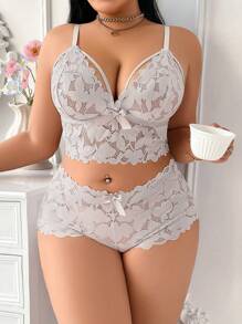 2pcs Plus Size Women Lace Lingerie Set
