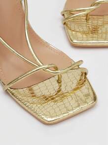CUCCOO SZL 女士鞋金属金字塔高跟系带人字凉鞋，迷人派对高跟凉鞋，适合夏季毕业高跟鞋舞会高跟鞋度假鞋夏季促销派对坏人时尚别致华丽风格万圣节圣诞节迪斯科派对性感夜晚秋季 - 金色 - 查看 4