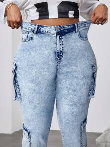 SHEIN EZwear Jeans cargo slim casual évasé bleu grande taille