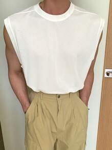 DAZY Men's Solid White Mesh Basketball Tank Top, Summer - White - View 3