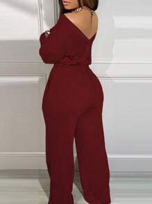 Slaydiva Plus Size Solid Color Loose Elegant Wide Leg Jumpsuit