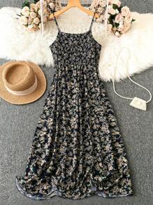 SHEIN LUNE Đầm Maxi Dài Ngày Lễ Họa Tiết Hoa Cỡ Lớn Cho Nữ Quần Áo Năm Mới Trang Phục Nữ - màu đen - Xem 1