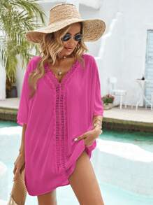 SHEIN VCAY Women's Solid Color Casual Cover Up, Suitable For Summer - Hot Pink - View 7