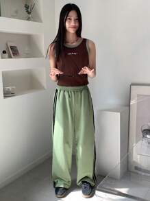 DAZY 2 件套青少年女孩字母印花吊带背心和短裤休闲套装，女孩夏季服装，返校服装 - 綠色 - 查看 3