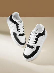 CUCCOO EASI Women's Fashionable Versatile Thick Sole Lace-Up Platform Casual Sneakers, Water-Resistant, Suitable For Students, Spring & Autumn Tainers - Black - View 2