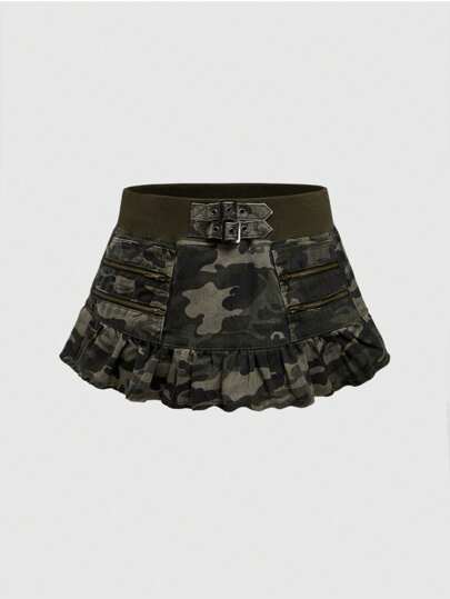 Grunge Punk Y2K Baddie Camouflage Full Print Mini Skirt