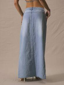 MUSERA Mid Rise Denim Maxi Skirt Spring Summer Cute Vacation 90's Y2k Evening Party Elegant - Blue - View 5
