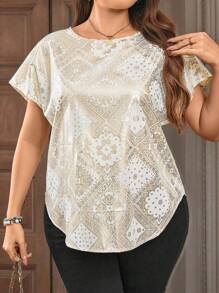 SHEIN LUNE Robe chemise à manches courtes col rond à imprimé feuille pour femmes grandes tailles, vêtements occidentaux pour femmes bohème, vêtements 90s. Tenues d'été pour femmes, tenues d'été modestes pour femmes, tenues d'été bohème "old money", tenues de printemps pour rave, tenues de printemps pour festivals - Multicolore - Voir 2