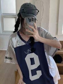 DAZY 女士 V 领短袖休闲运动 T 恤