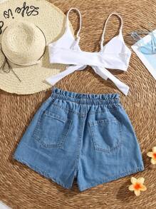 Soleia Women's High Waist Casual Denim Shorts, Blue Boho Chic Jean Shorts For Women Jorts Denim Shorts Women Shorts Women's Shorts Summer Vacation Woman Flowy Pants Biker Shorts Summer Beach Vacation Rave Country Concert Country Women Vacation Flowy Pants European Summer - Medium Wash - View 2