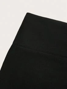 CovetEZ Leggings de cintura alta de unicolor de talla grande, para primavera/verano - Negro - Ver 3